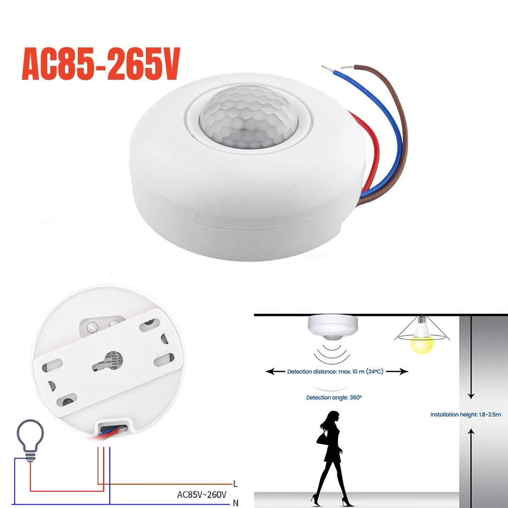 

AC85-265V Infrared PIR Motion Sensor Switch with Time Delay 360 Degree Cone Angle Detecting Induction Sensor LED Ceiling Light