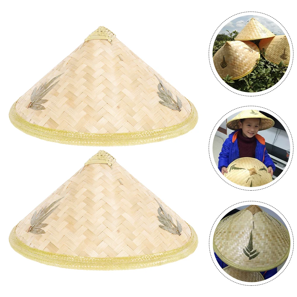 

Chinese Coolie Hat Asian Hat 2PCS Woven Sun Shade Farmer Conical Cone Hat Rice Hat Beach Sun Hat Outdoor Hat Sunshade Cap For