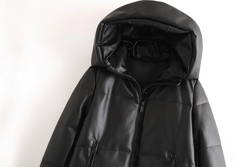 Fall Winter New Women's Jacket Thick Warm Faux Leather Parka Hooded Long Sleeve Coat for Women