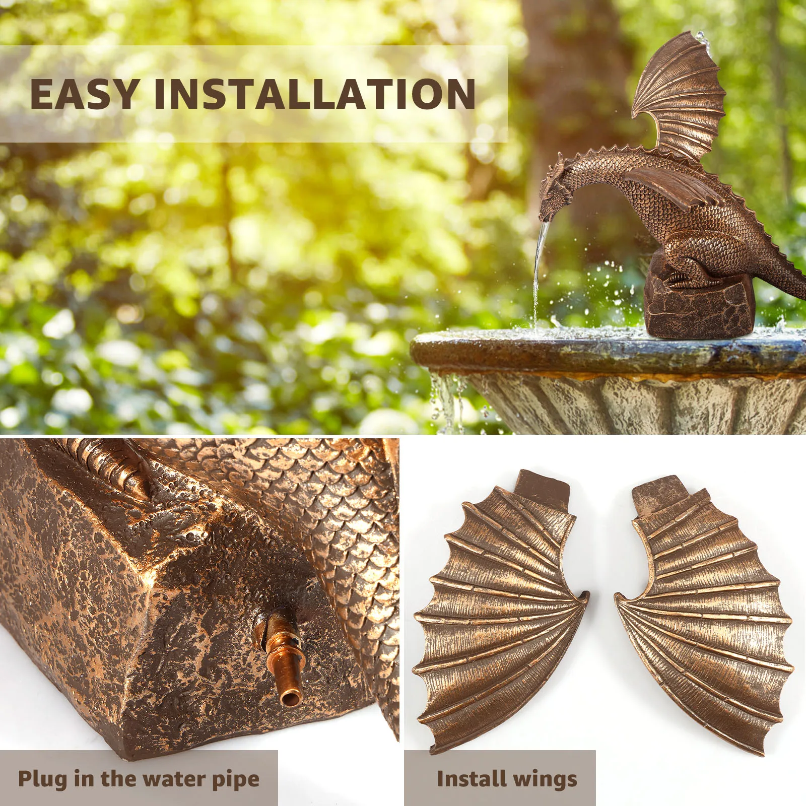 Дракон Фонтан Декор Смола Сад Статуя Дракона Винтаж Стена Осенний Скульптура