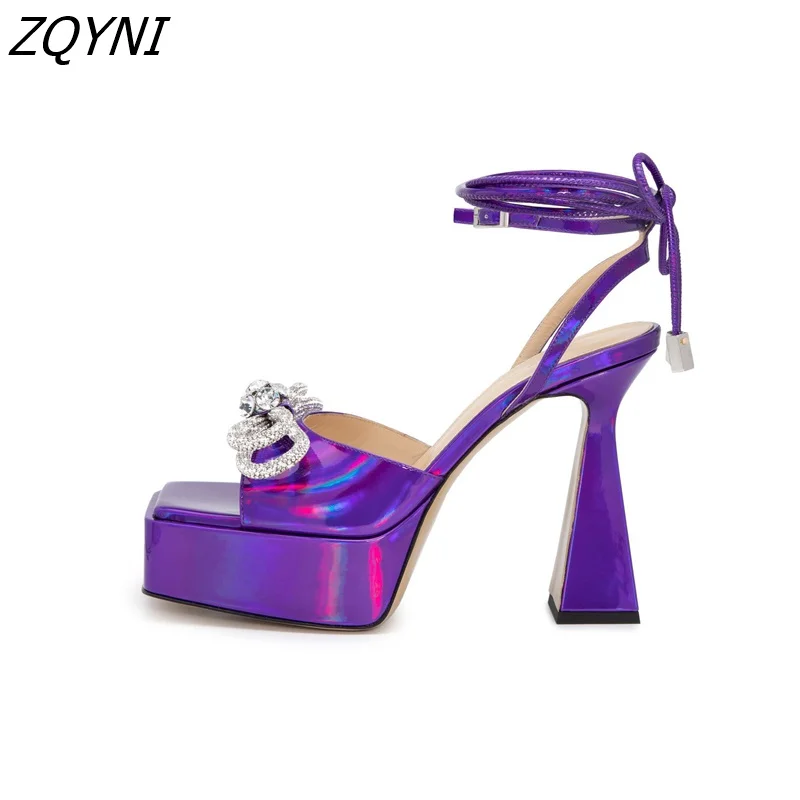 

2022 new women's bow diamond sandals Crystal Fairy thin heel Purple Bow high heels women's shoes