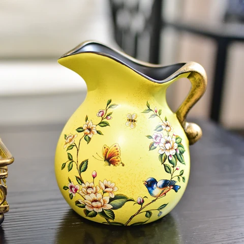 Европейская пасторальная Ретро роспись керамическая ваза молочный кувшин ваза американская сельская гостиная украшение Цветочная композиция