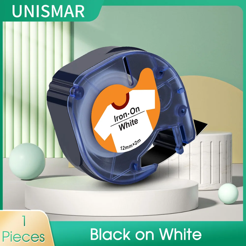 

12mm Dymo Label 18771 18769 Iron-On Fabric Tape Compatible for Dymo Letratag Label Tapes Black on White Fabric Iron-on Ribbons