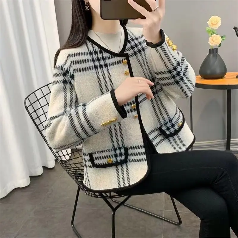 Женское модное маленькое грубое шерстяное пальто в ароматном стиле