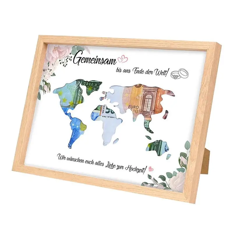 

Рамка для денег, деревянная рамка, держатель для денег и подарка для коллекционеров купюр, Карта мира, уникальная идея для подарка, в комплекте Подарочный пакет для денег