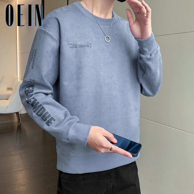 

American Letter Print Sleeve Sweatshirt Men 2023 Autumn Harajuku Casual Crew Neck Pullover Korean Loose Trend Coat Mens Clothing