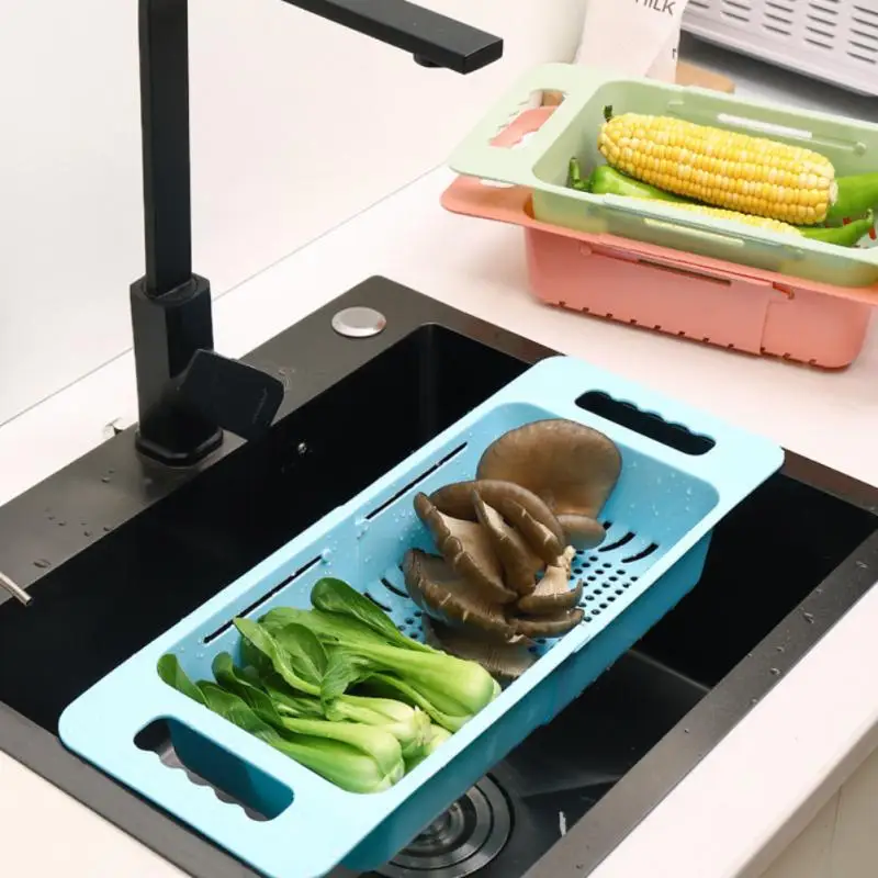 

Adjustable Dish Drainer Sink Basket Washing Vegetable Fruit Plastic Drying Rack Kitchen Accessor Organizer Drainage Bowl Rack