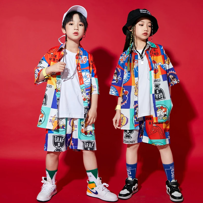 

Hip Hop Kids Costume Girls Jazz Modern Dancing Clothes Short Sleeves Performance Outfit Boys Street Dancewear Rave Wear DNV16352