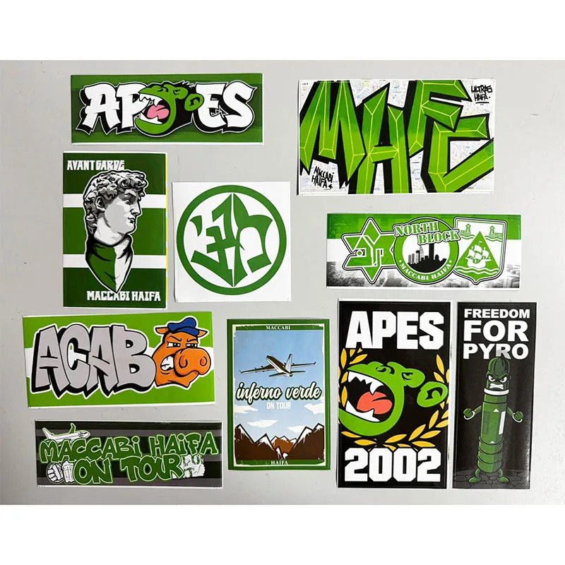 Фото Наклейки Haifa 1913 Green Apes On Tour Monkey MHFC Maccabi для сумок, кружек, стен, холодильников, ГРУППА V №1