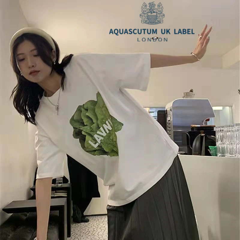 

Aquascutum T-shirt women's 2021 summer new Korean fat mm300kg large loose short sleeve letter versatile top tee fashion