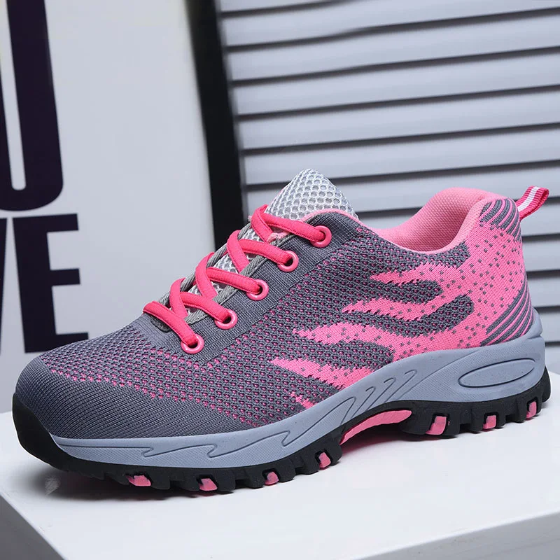 

Женские Повседневные Дышащие шапки со стальным носком, Рабочая защитная обувь, женская розовая защитная обувь для инструментов, безопасные...