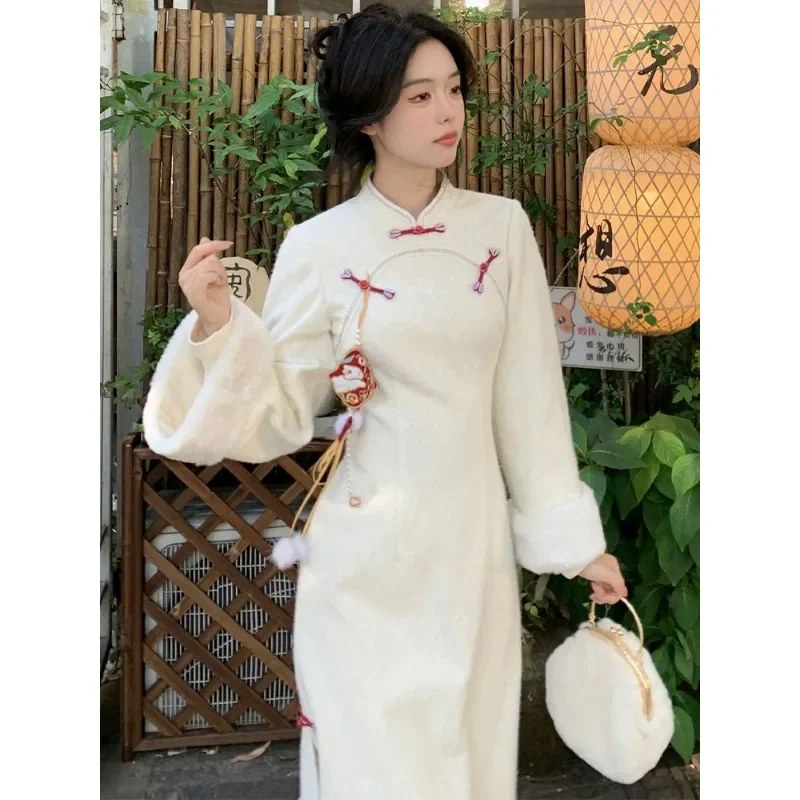 Xgoth комплект платьев в китайском стиле с воротником-стойкой и разрезом