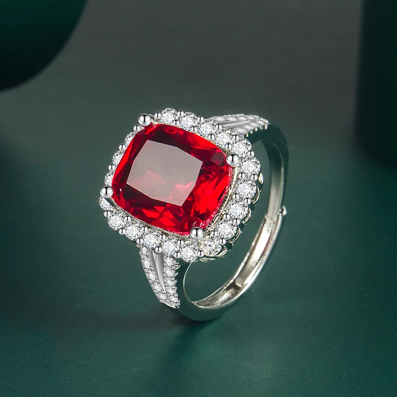 

Caibao Super Flash Light Luxury Pink Diamond Square Sugar Ring Female Opening Adjustable Cold Wind Niche All-match Jewelry