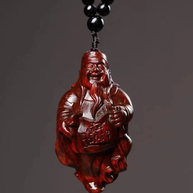 

Red Sandalwood Pendant The God of Wealth Hand Piece of Handicraft Piece Wooden Figurines Statues for Decoration Pendant Necklace