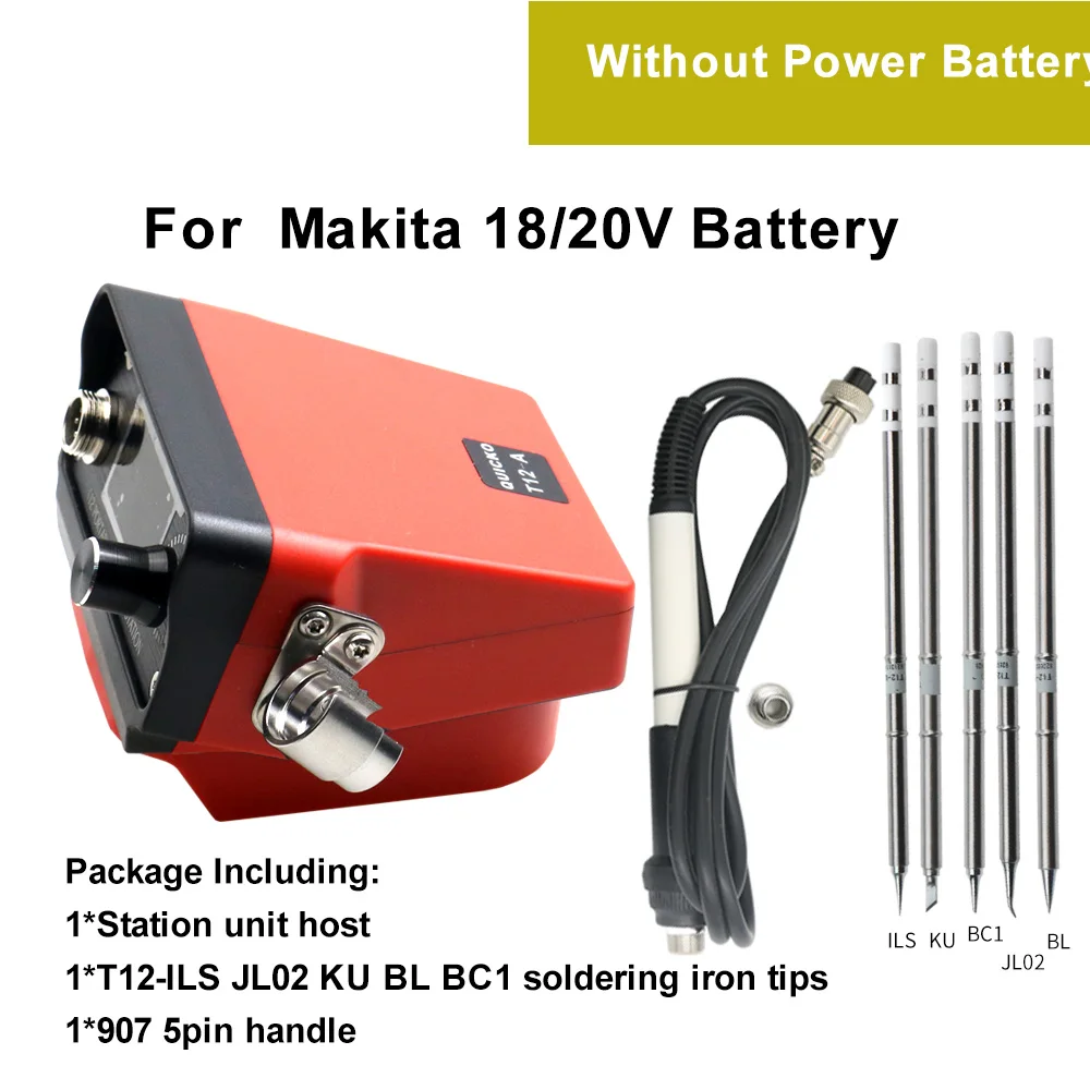 

QUECOO T12-A беспроводная паяльная станция для аккумуляторов Makita/Dewalt/Milwaukee/Worx 18/20 В