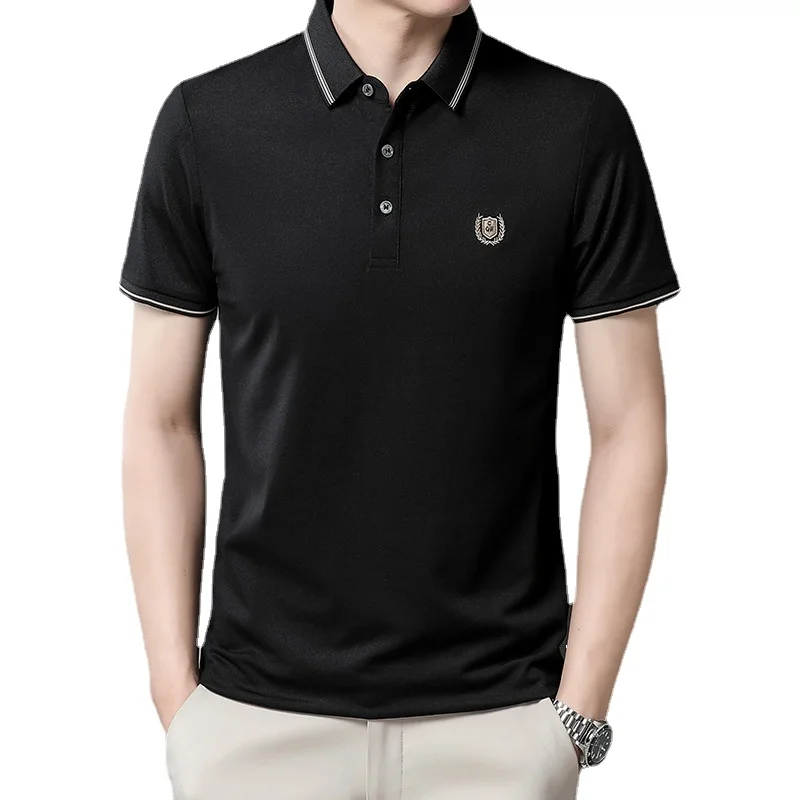 

high quality 2023 Summer New Ice Silk Short-sleeved Embroidered T-shirt Men's Body-shaping Shirt Lapel Cotton POLO Shirt