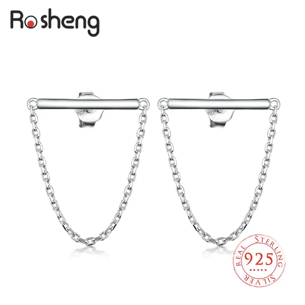 

Rosheng S925 Sterling Silver Long Tassel Chain Earrings Piercing Stud Earring for Women's Allergy Prevention Ear Jewelry