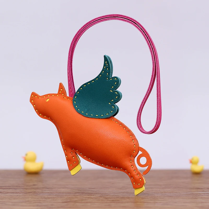 H's handmade stitching angel little flying pig pendant leather bag jewelry pendant car rearview mirror pendant natal year