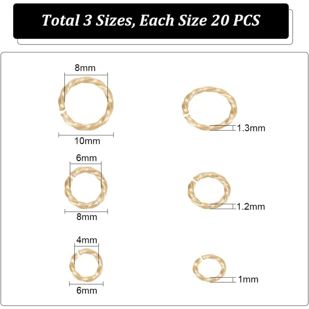 60 шт. 3 размера 4/6/8 мм 304 соединительные кольца из нержавеющей стали витые открытые