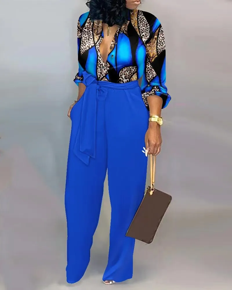 

Overalls for Women New Casual Lapel Lace-up Print Belt Work Jumpsuit Women One Pieces Bodysuit Women Chic and Elegant Jumpsuits