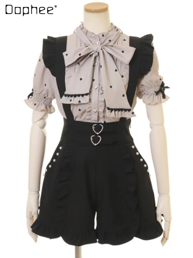 

Japanese Style Lolita Cute Suspender Shorts 2023 Original Rojita Lace-up Heart Buckle Multi-Purpose Short Suspender Pants Mujer