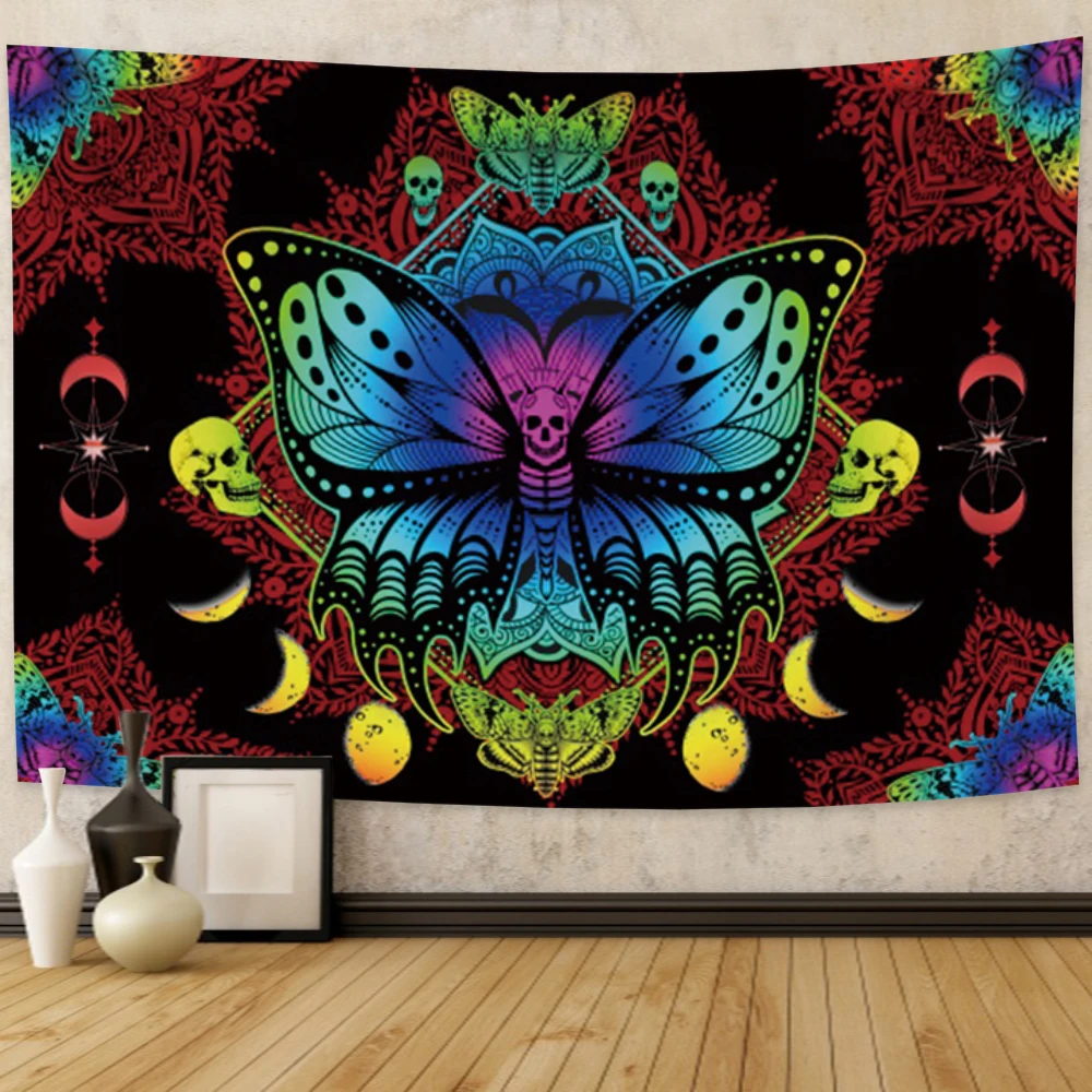 Настенный гобелен с изображением бабочки моли цветов черепа для дома гостиной |