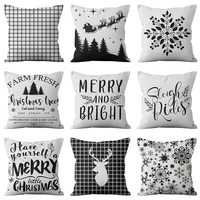 merry christmas decor throw pillow case black white grid check tartan cushion covers for home sofa chair decorative pillowcases