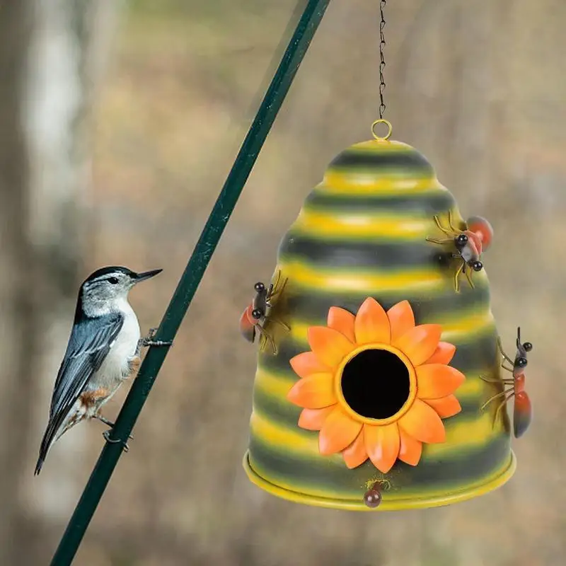 Bird House Multifunctional Decorative Metal Bird Nest With Hook For Tree Yard Porch Outside And Garden