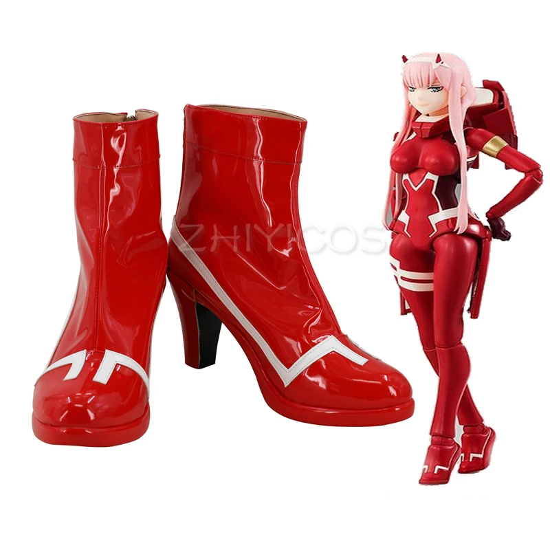 Фото Новая обувь для косплея «DARLING in the FRANXX» в стиле аниме 002, ботинки для косплея Zero Two, женская обувь на высоком каблуке для карнавала/вечеринки на Хэллоуин №1