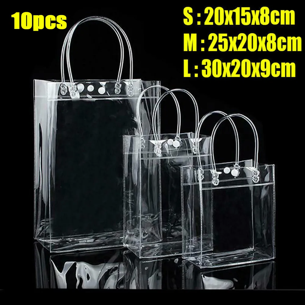 

10pcs Clear Tote Bag Transparent Shopping Bags Shoulder Handbag PVC Waterproof Storage Bag For Gift Cosmetic Plastic Bags