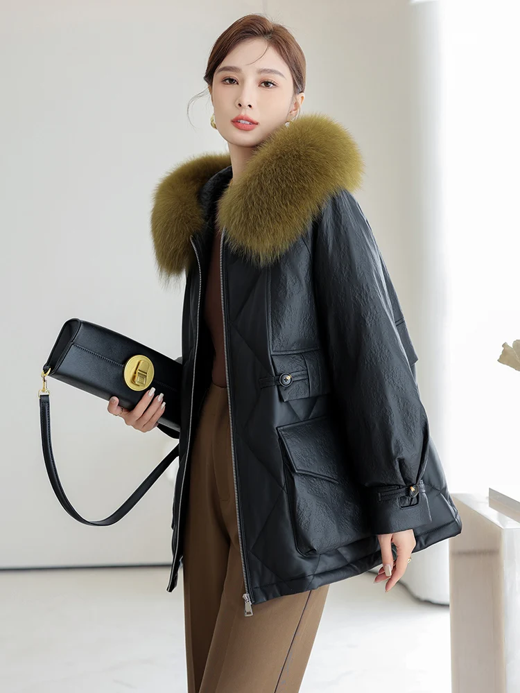 Женский пуховик из овчины средней длины новинка зимы 2023 Haining пальто натуральной