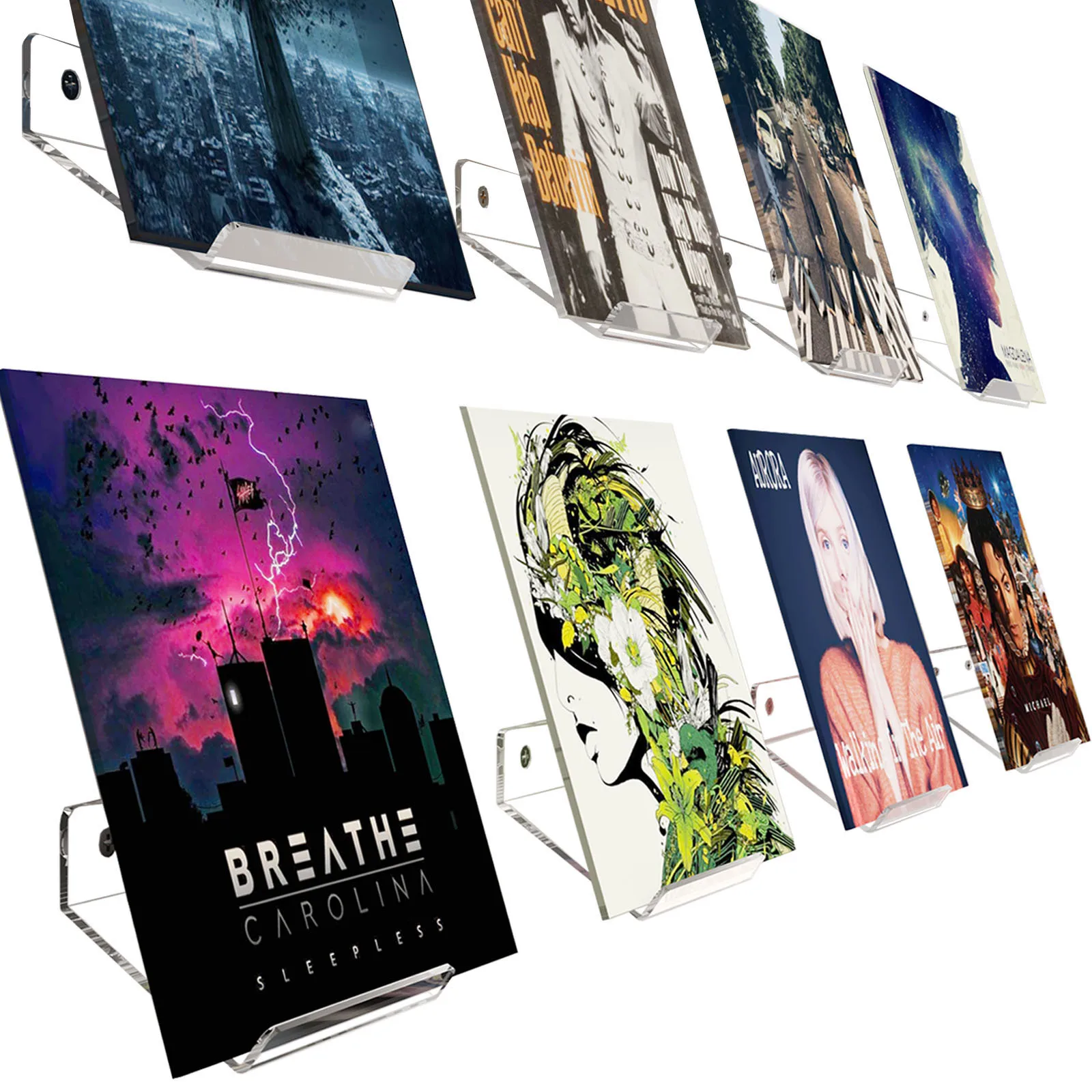 Vinyl Record Shelf Wall Mount 8 Pack, Clear Acrylic Album Record Holder Display Your Daily LP, CD Listening