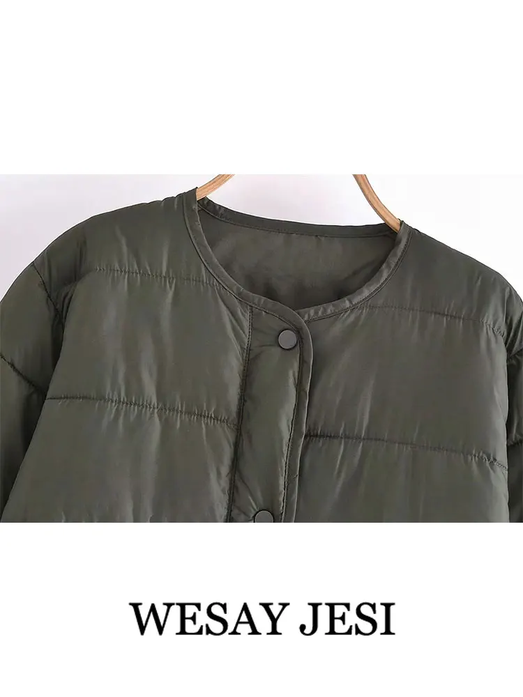 WESAY JESI Winter Women Warm Cotton Clothes Round Neck Long Sleeve Loose Army Green Jacket Coat Fashion Vintage Female Outerwear