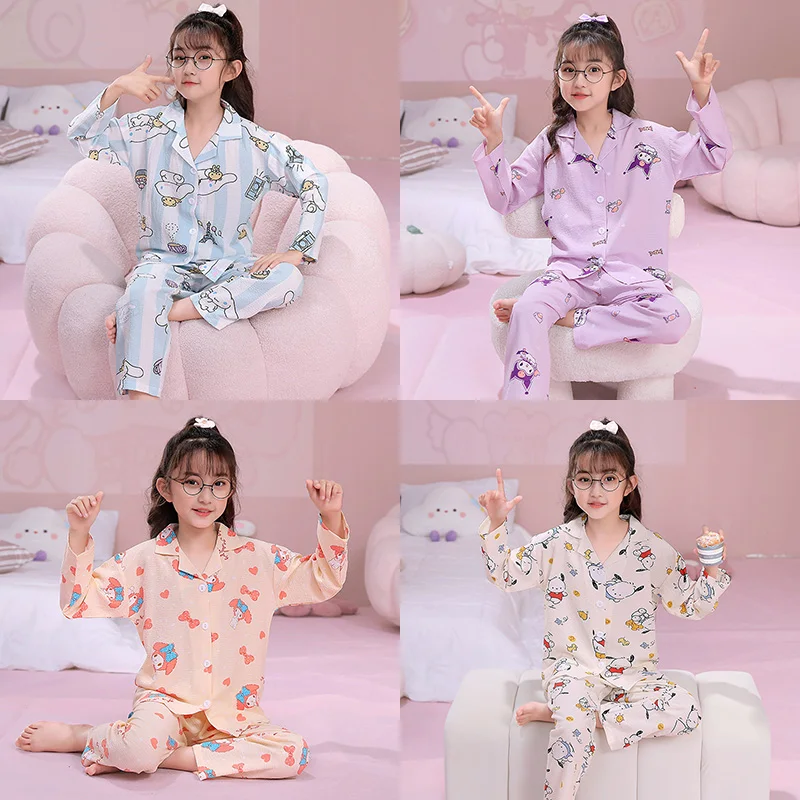 

Осенние детские пижамные комплекты Kawaii Sanrios Kuromi Cinnamoroll почтовая детская одежда для сна Весенняя Милая аниме домашняя одежда для мальчиков и девочек