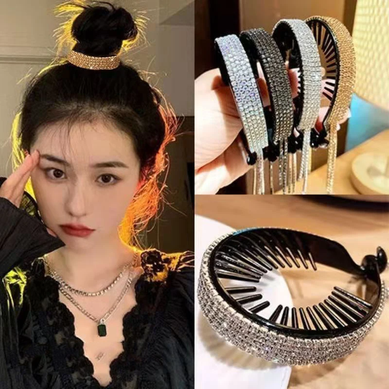 

Elegant Ponytail Holder Luxury Rhinestone Headbands Hair Claws Hair Clips Barrettes Headwear Styling Hair Loop Braid Accessory