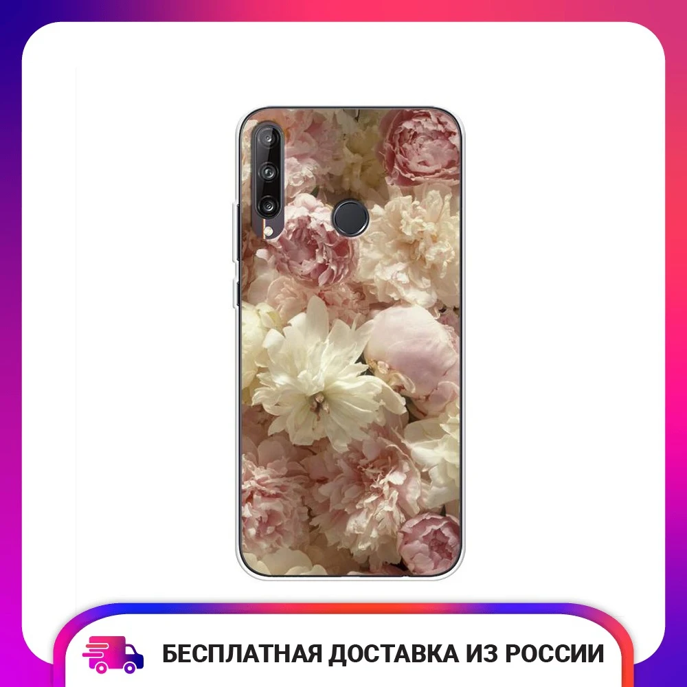 Силиконовый чехол для Huawei P40 Lite E, Honor 9C, Y7p, пионы, светлый, тонкий, мягкий, полу-обернутый, яркая печать, аксессуары для телефона, мобильные и смартфоны.