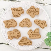 4pcs cartoon vehicle cookie mold 3d diy airplane type biscuit moulds transportation car kitchen baking cake kitchen stamp tools