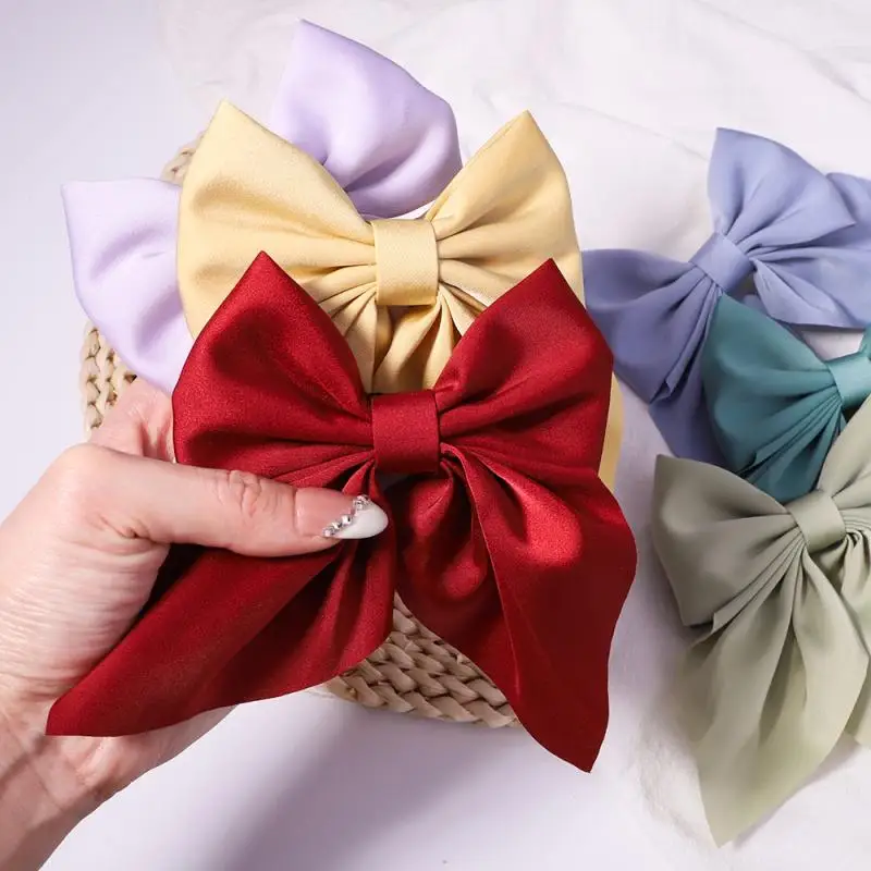 

New Sweet Bow Hairpins Solid Color Bowknot Hair Clips For Girls Satin Butterfly Barrettes Duckbill Clip Kids Hair Accessories