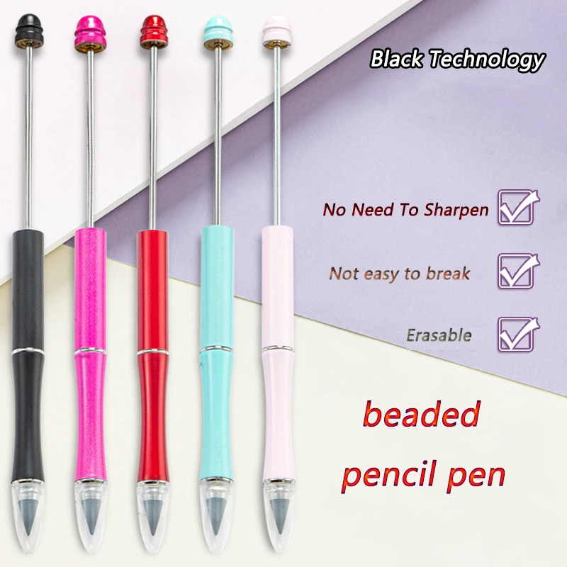 5pcs Black Technology No Need To Sharpen Pencil Beaded Pencil Pen Endless Positive Posture Writing Kid Gift School Supplies