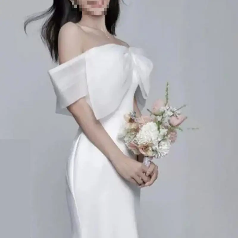 Свадебные платья с милым бантом и вырезом лодочкой элегантное платье русалки