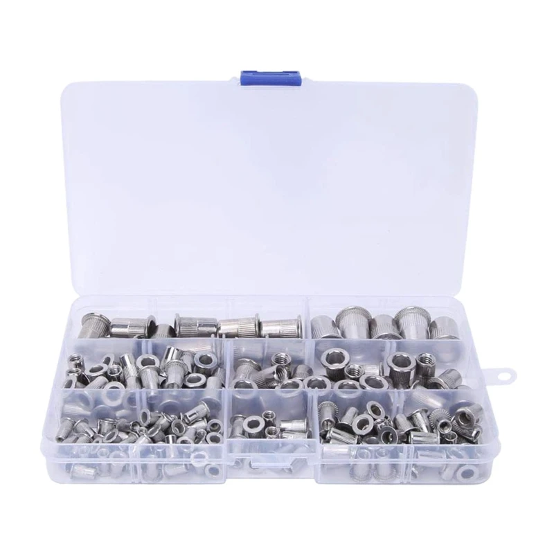 

HOT 165 Pcs M3 M4 M5 M6 M8 M10 Rivet Nuts Flat Head Threaded Insert Nut Rivet Cap Threaded Insert Nut Kit With Plastic Box
