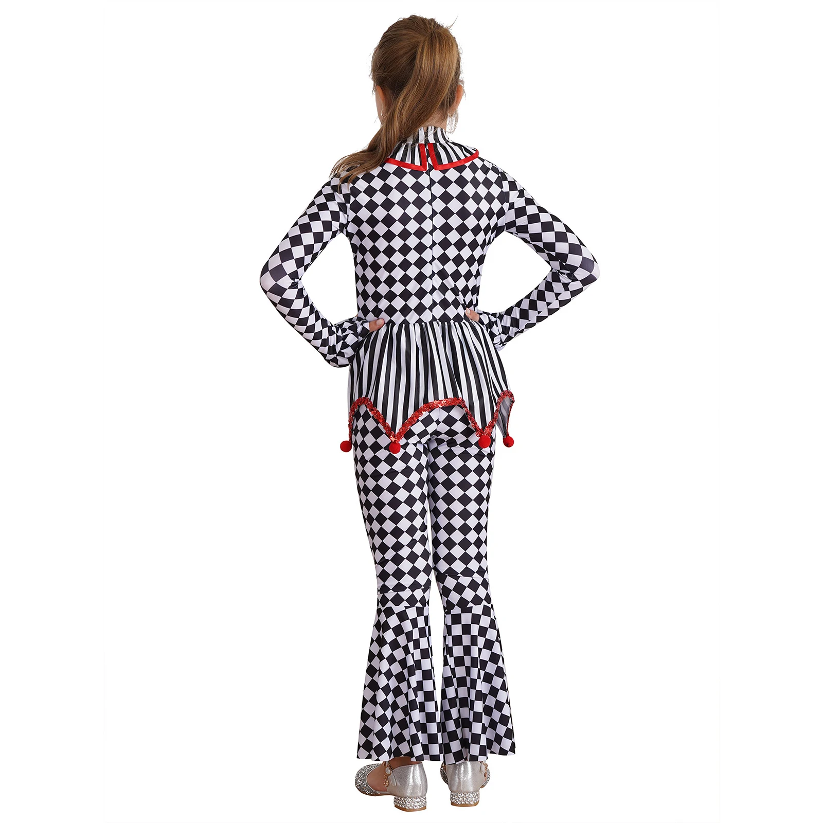 Детский женский комбинезон на молнии с длинным рукавом и шахматным принтом