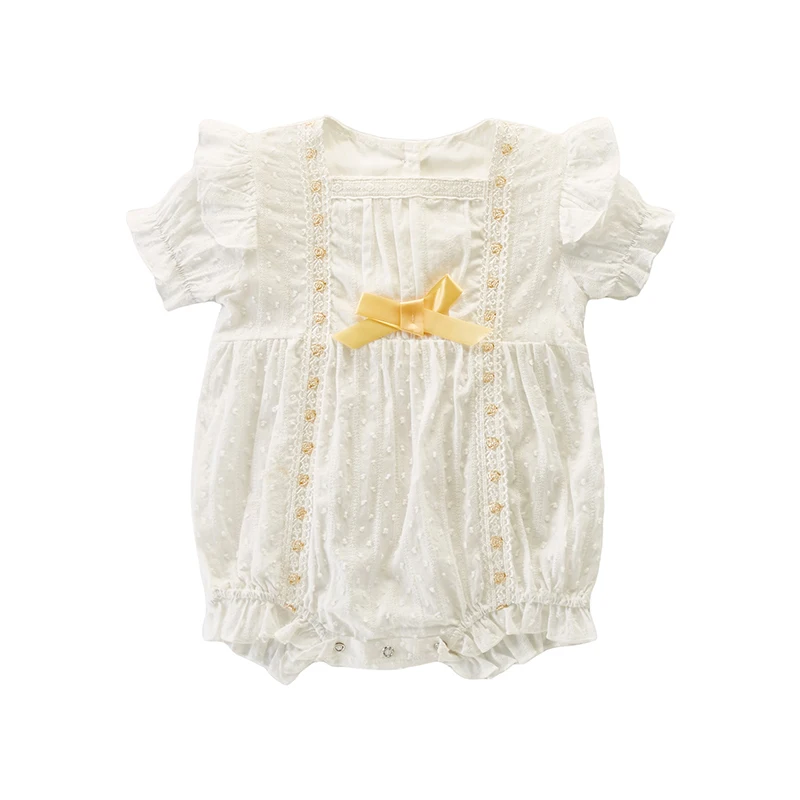 

Baby Girls Summer Rompers, Lacework Ruffled Square Neck Short Sleeve Snaps Romper for Toddlers, 3-24 Months