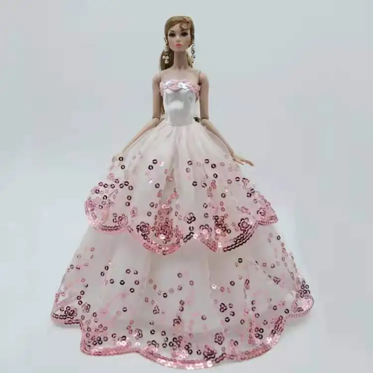 

1/6 BJD Clothes Pink Sequin Wedding Dresses Princess Outfits For Barbie Doll Accessories Evening Gown Vestido Kids Best Gift Toy
