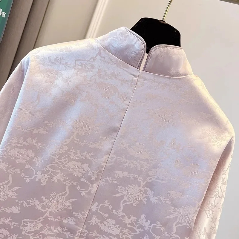 Женский жаккардовый пуховик на пуговицах китайский стиль