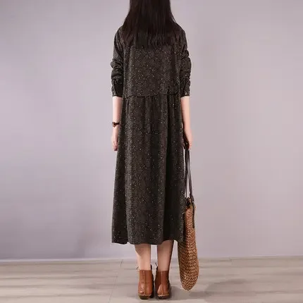 Винтажное женское платье свободного кроя больших размеров повседневное из смеси