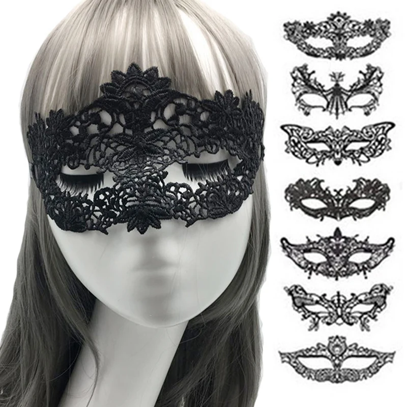 

Женские черные кружевные полумаски, обвязки, маскарадный шар, товары для Хэллоуина, эротические готические ажурные аксессуары для косплея