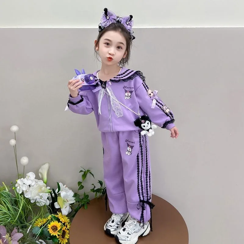 Sanrio костюм Kuromi для девочек весенне-осенний модный новый детский стильный свитшот