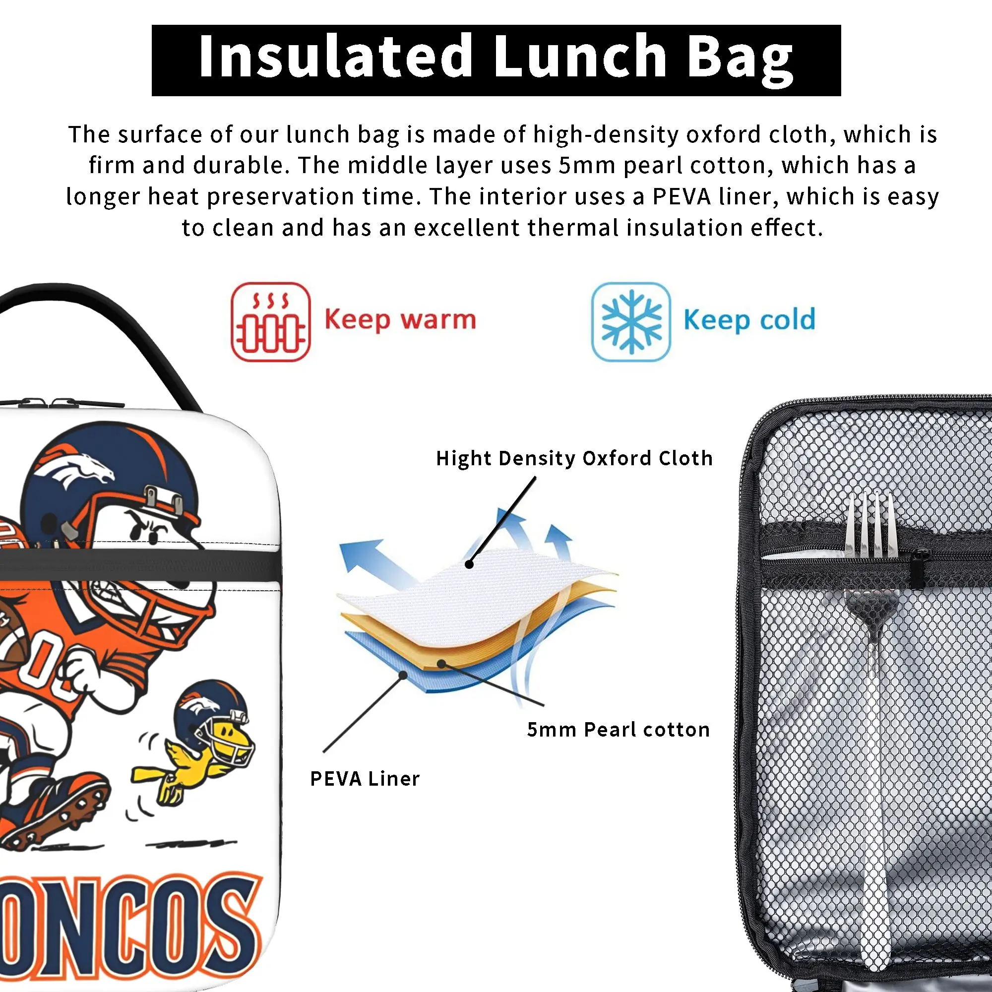 Фото Термосумка для обедов Denvers Snoopy American Football Broncos, большая, для еды, сумка-холодильник, ланч-бокс для школы, для мужчин и женщин №4
