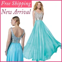 brilhante new hot coral azul vestidos longos chiffon com colorido de cristal mulheres vestido de festa grtis frete prom dresses